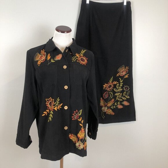 Indigo Moon Dresses & Skirts - Indigo Moon Womens Size 14 Top and Skirt Outfit Set Black Embroidered Floral NWT
